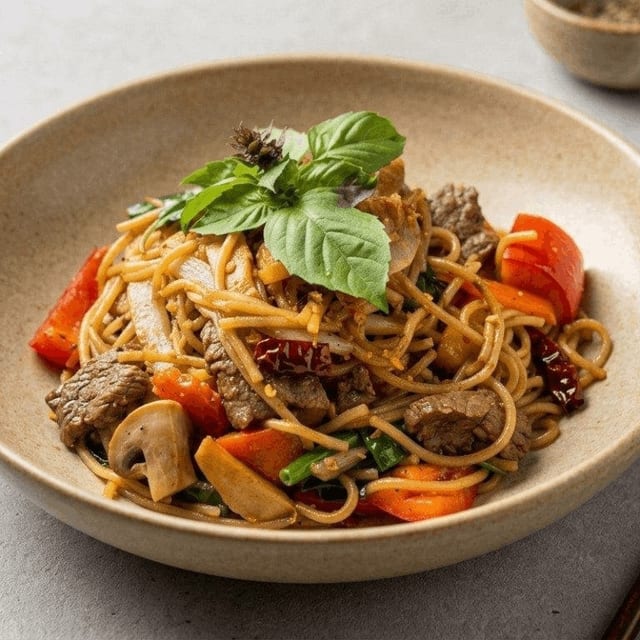 Spicy Spaghetti Drunken Noodles.